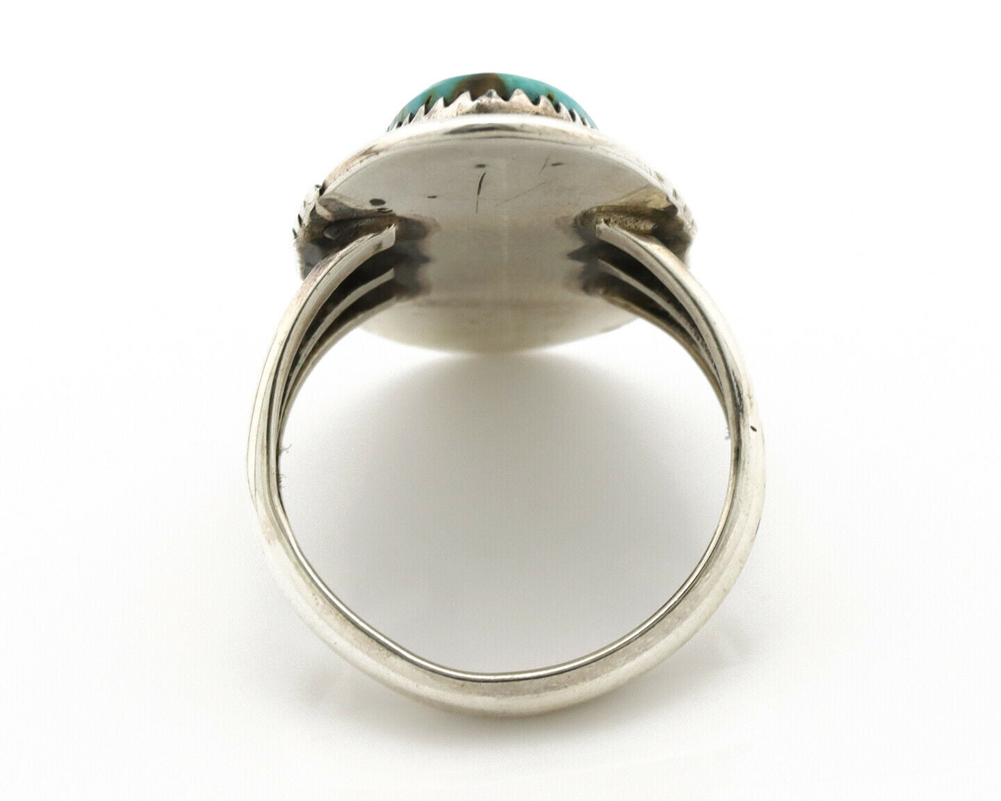 Navajo Ring .925 Silver Blue Gem Turquoise Artist Signed USA C.80's