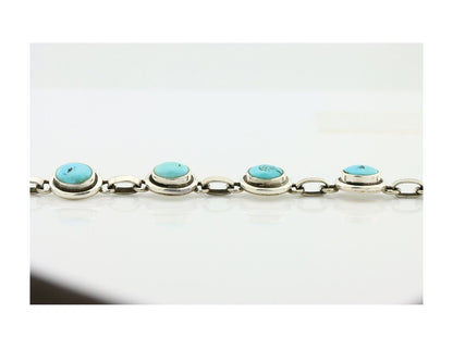Navajo Link Bracelet .925 Silver Blue Turquoise Native American Artist C.80's