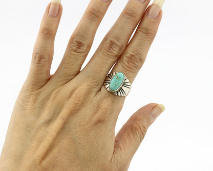 Navajo Ring .925 Silver Kingman Turquoise Artist Signed Apache C.80's