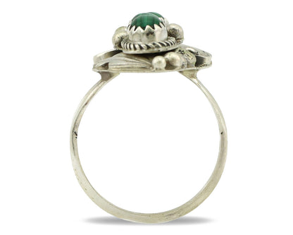 Navajo Ring 925 Silver Natural Green Malachite Signed Justin Morris C.80's