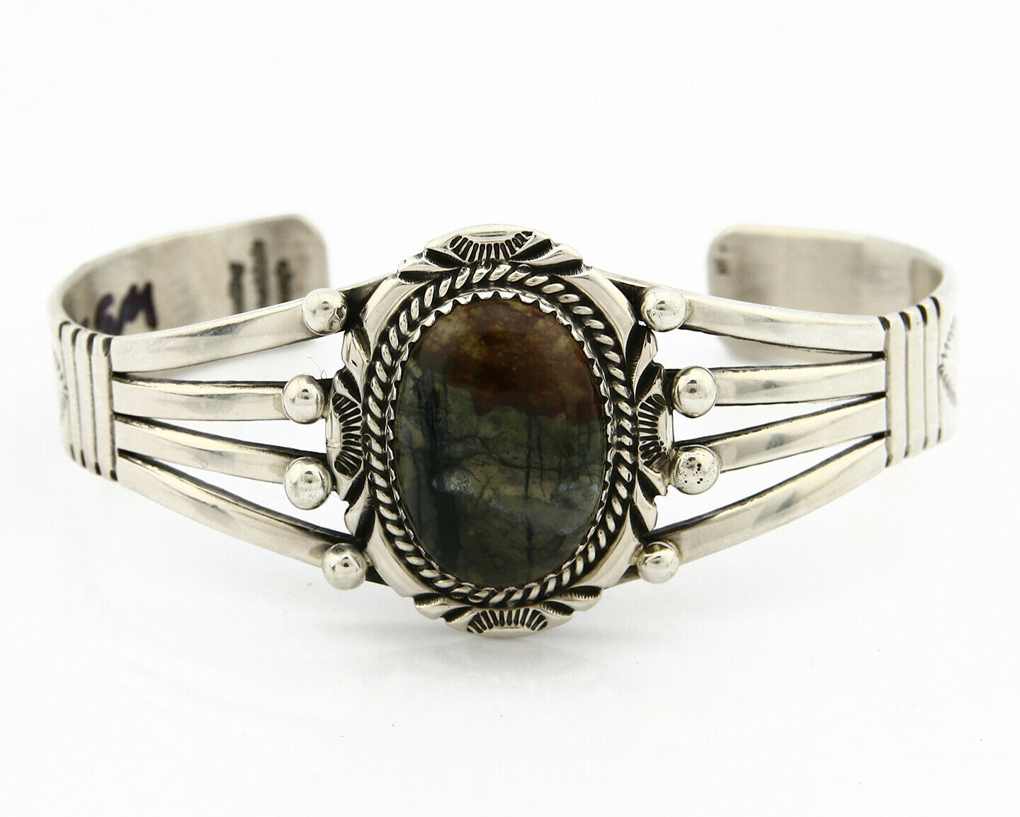 Navajo Bracelet 925 SOLID Silver Natural Jasper Artist William Denetdale C80s