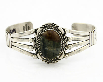 Navajo Bracelet 925 SOLID Silver Natural Jasper Artist William Denetdale C80s