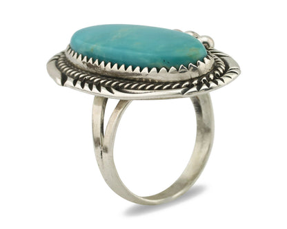 Navajo Ring .925 Silver Kingman Turquoise Native American Artist C.80's