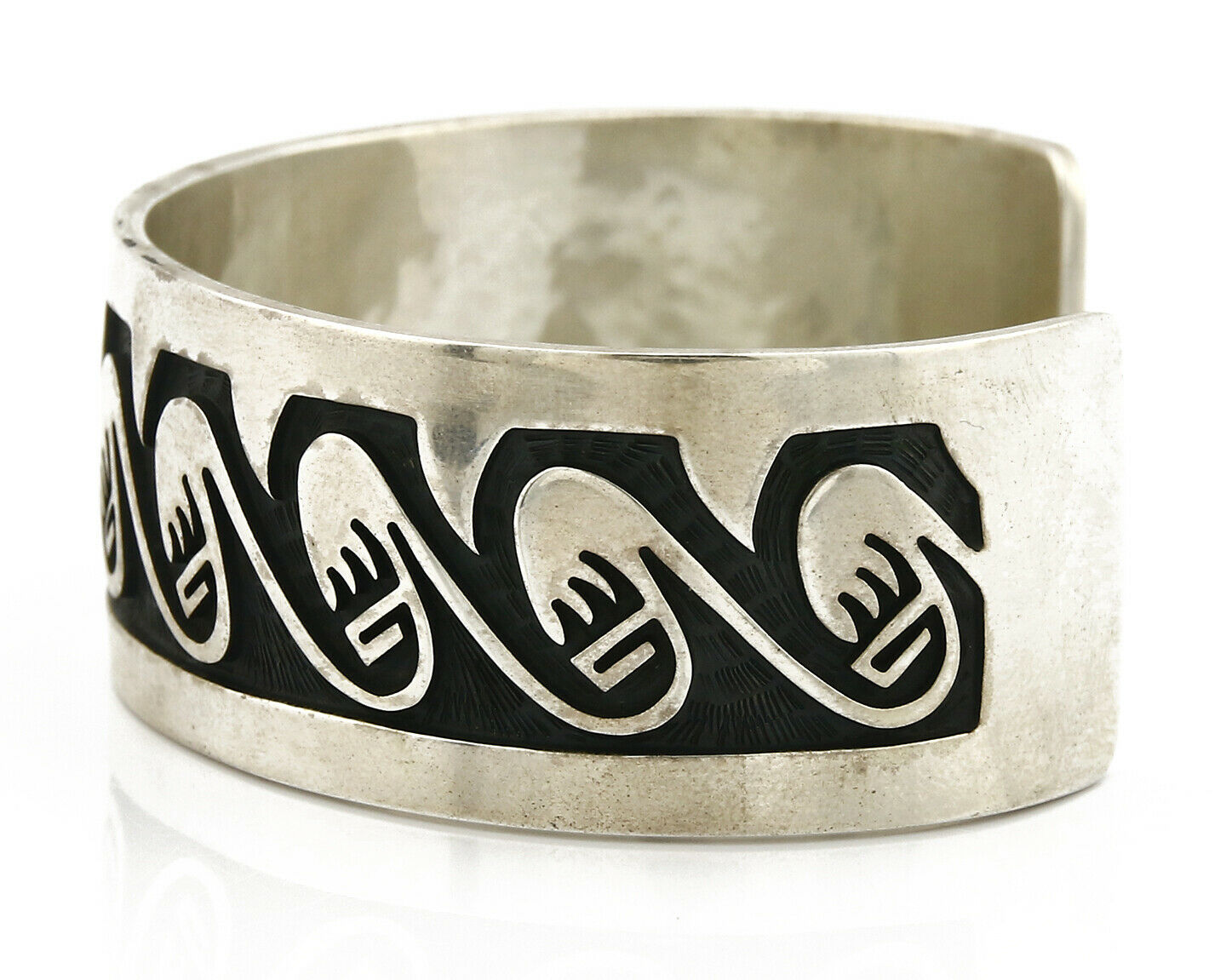 Hopi Bracelet .925 Silver Handmade Overlay Pattern Cuff Signed Rain Cloud