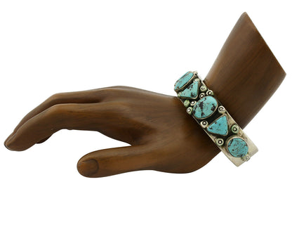 Navajo Bracelet .925 Silver Blue Nevada Turquoise Artist Signed CR 80's
