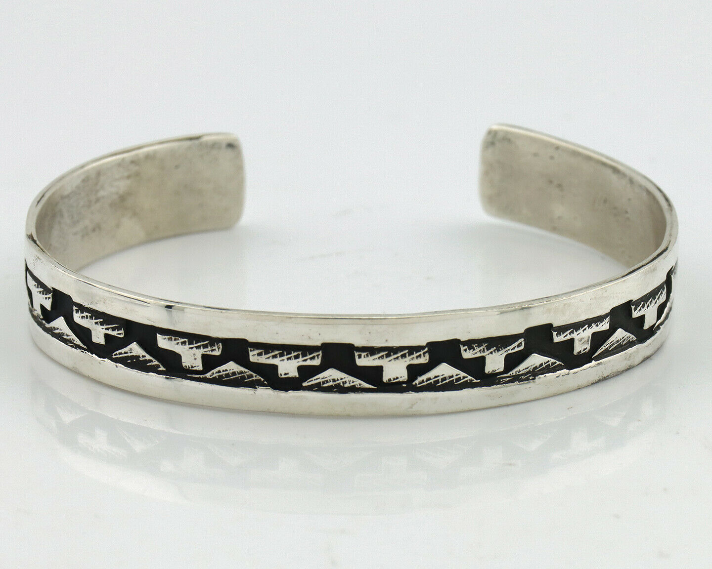 Navajo Bracelet .925 Silver Handmade Overlay Style Signed Tommy Billy Cuff C80s