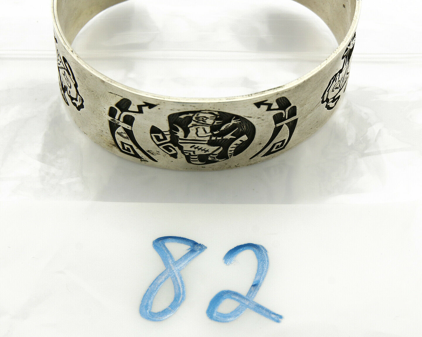 Navajo Bracelet .925 Silver Handmade Overlay Signed Artist Star Arrows C.80's