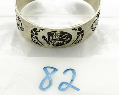 Navajo Bracelet .925 Silver Handmade Overlay Signed Artist Star Arrows C.80's