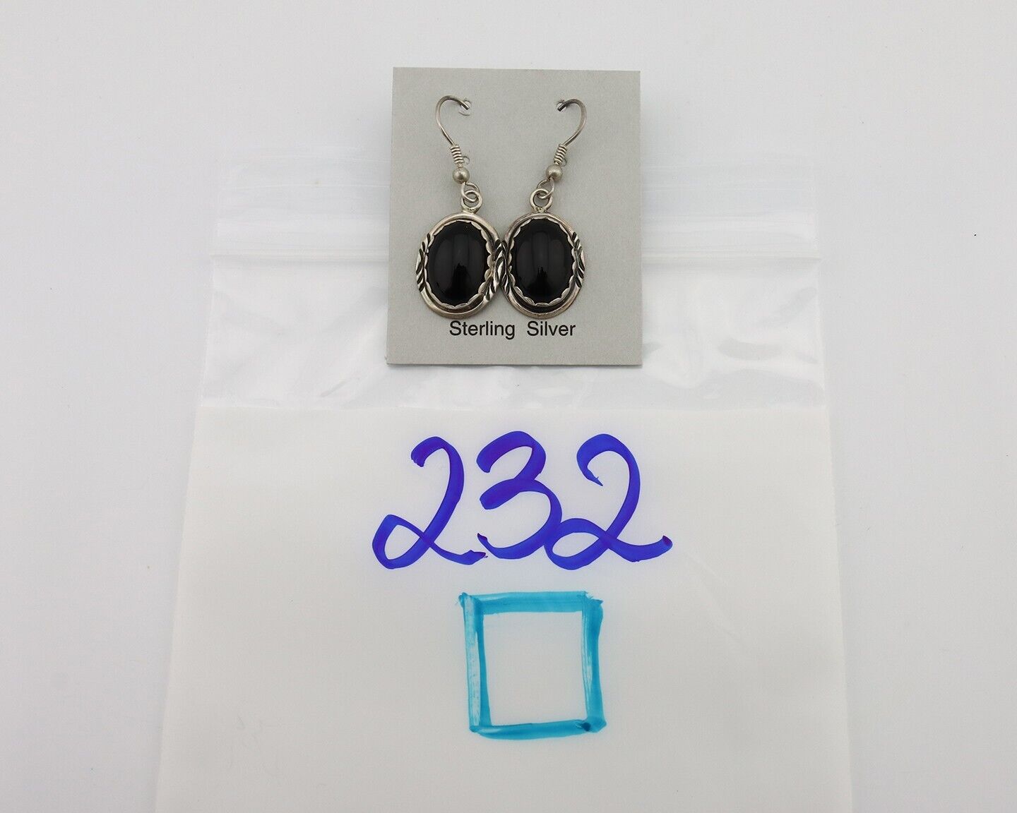 Navajo Earrings 925 Silver Natural Black Onyx Artist Signed T C.80's