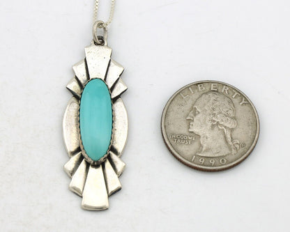 Navajo Handmade Necklace 925 Silver Natural Blue Turquoise Native Artist C.80's