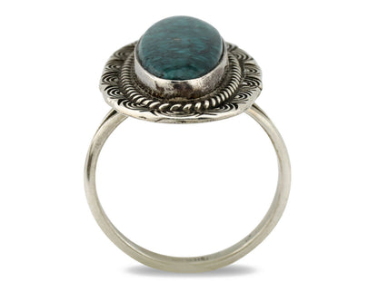 Navajo Ring .925 Silver Black Spiderweb Turquoise Native American Artist C.80's
