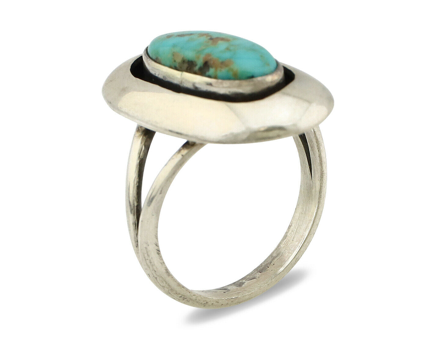 Navajo Shadow Box Ring .925 Silver Blue Turquoise Signed M Montoya C80s