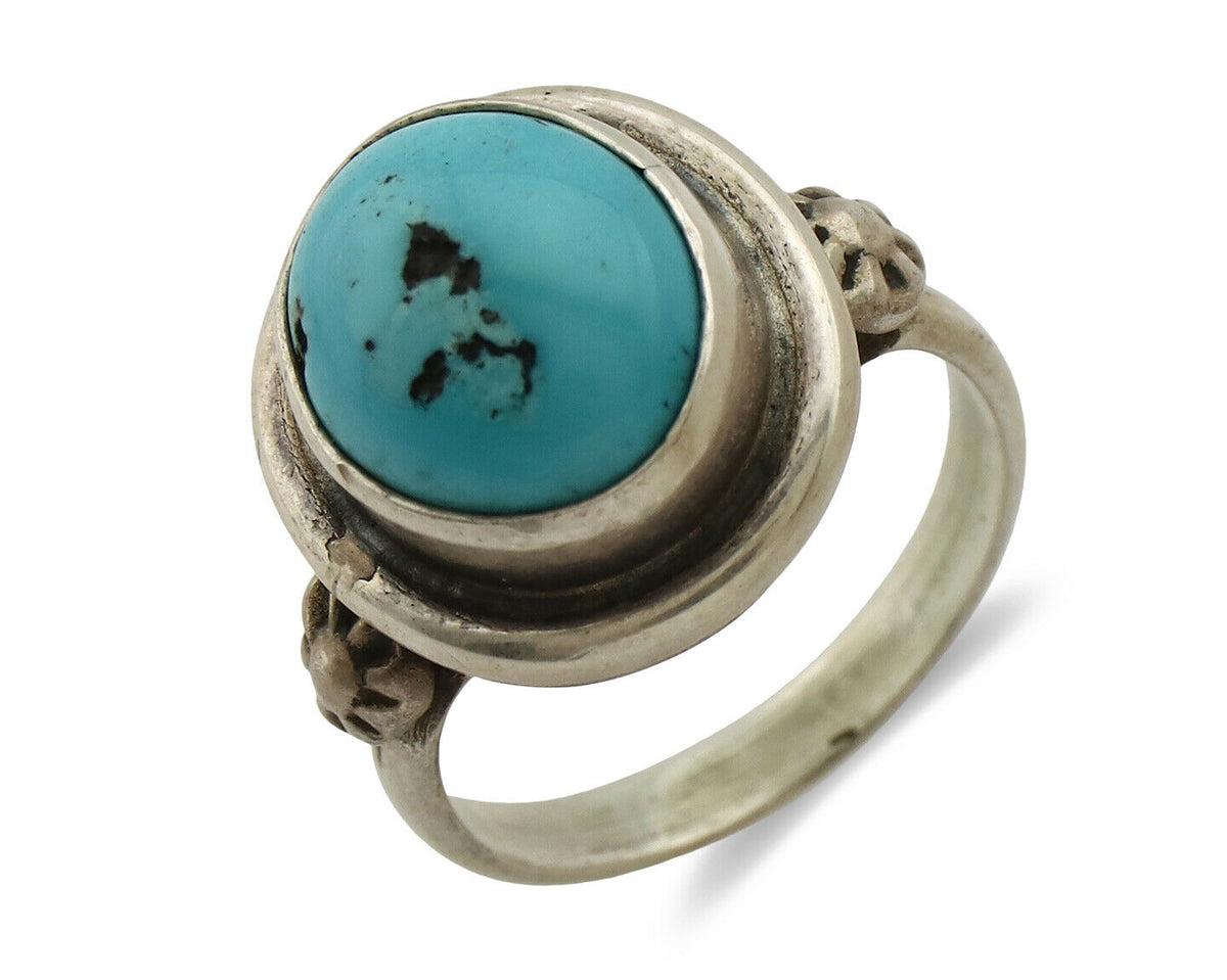 Navajo Ring .925 Silver Sleeping Beauty Turquoise Native American Artist C.1980s