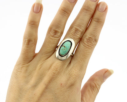 Navajo Shadow Box Ring .925 Silver Kingman Turquoise Signed M Montoya C80s