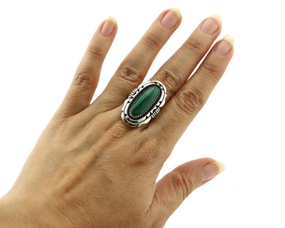 Navajo Ring 925 Silver Natural Malachite Artist Signed William Denetdale C.80's