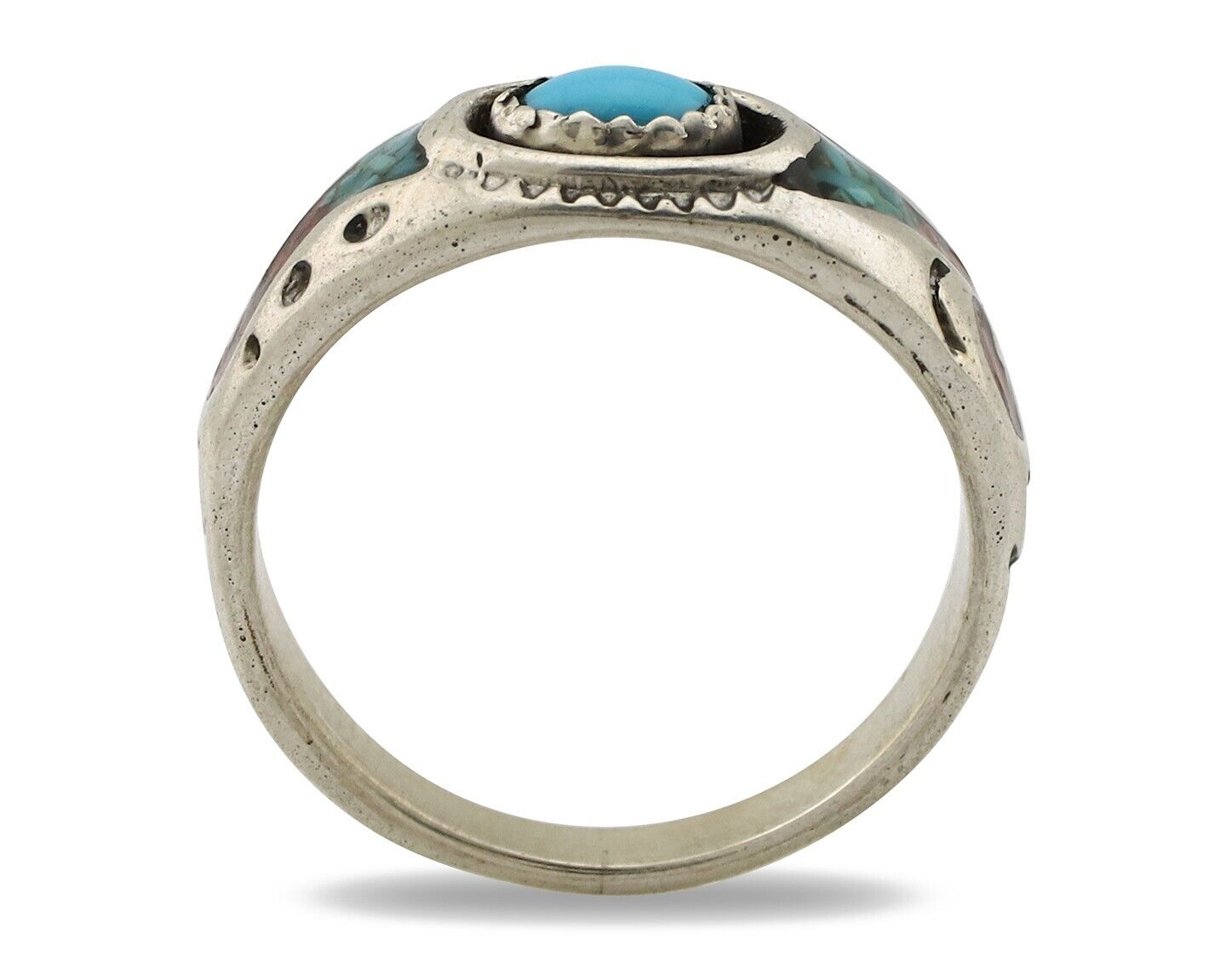 Navajo Handmade Ring 925 Silver Blue Turquoise & Coral Native American Artist