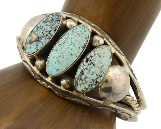 Navajo Bracelet .925 Silver Natural Blue Turquoise Artist Signed JP C.80's