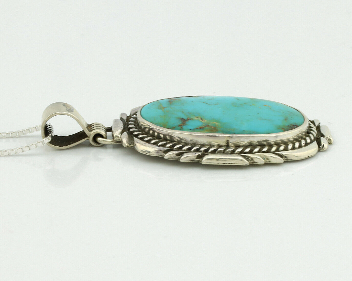 Navajo Necklace .925 Silver Kingman Turquoise Signed Sun C.1980's
