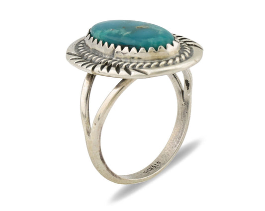 Navajo Ring .925 Silver Nevada Turquoise Native American Artist C.1980's