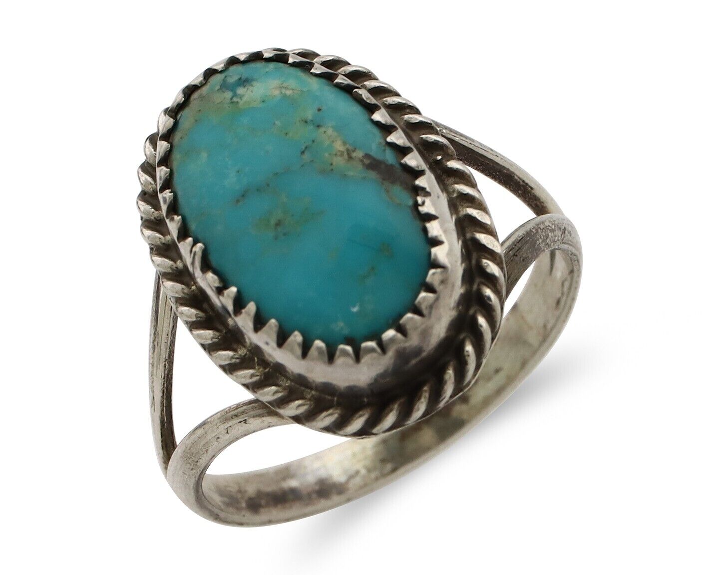 Navajo Handmade Ring 925 Silver Kingman Turquoise Artist Signed MC C.80's