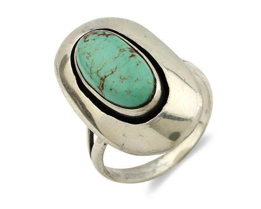 Navajo Shadow Box Ring .925 Silver Kingman Turquoise Signed M Montoya C80s