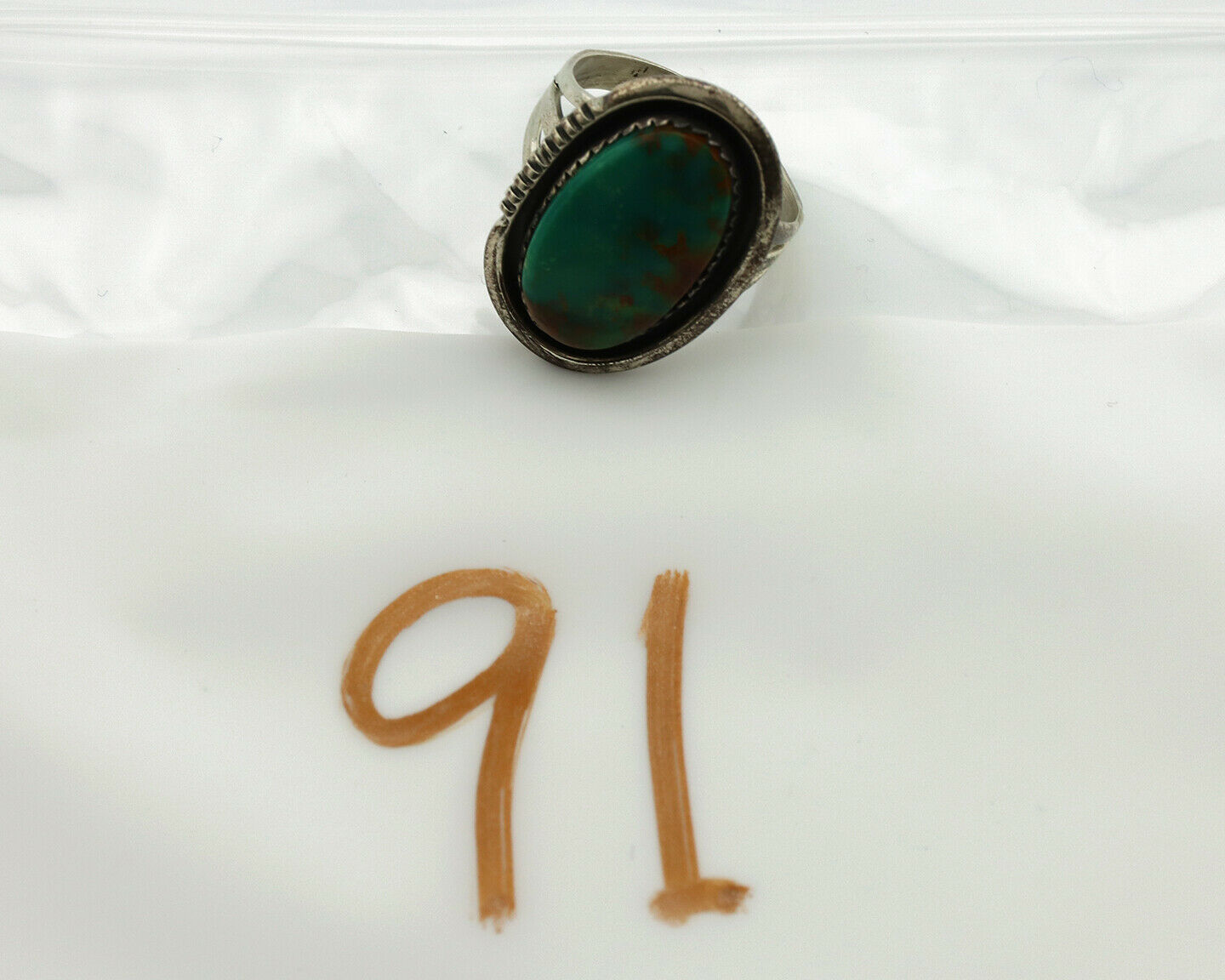 Navajo Ring .925 Silver Kingman Turquoise Native American Artist C.1980's