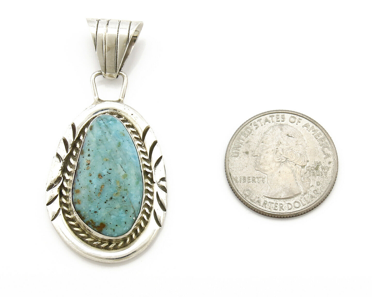 Navajo Pendant .925 Silver Kingman Turquoise Signed Artist BS C.80's