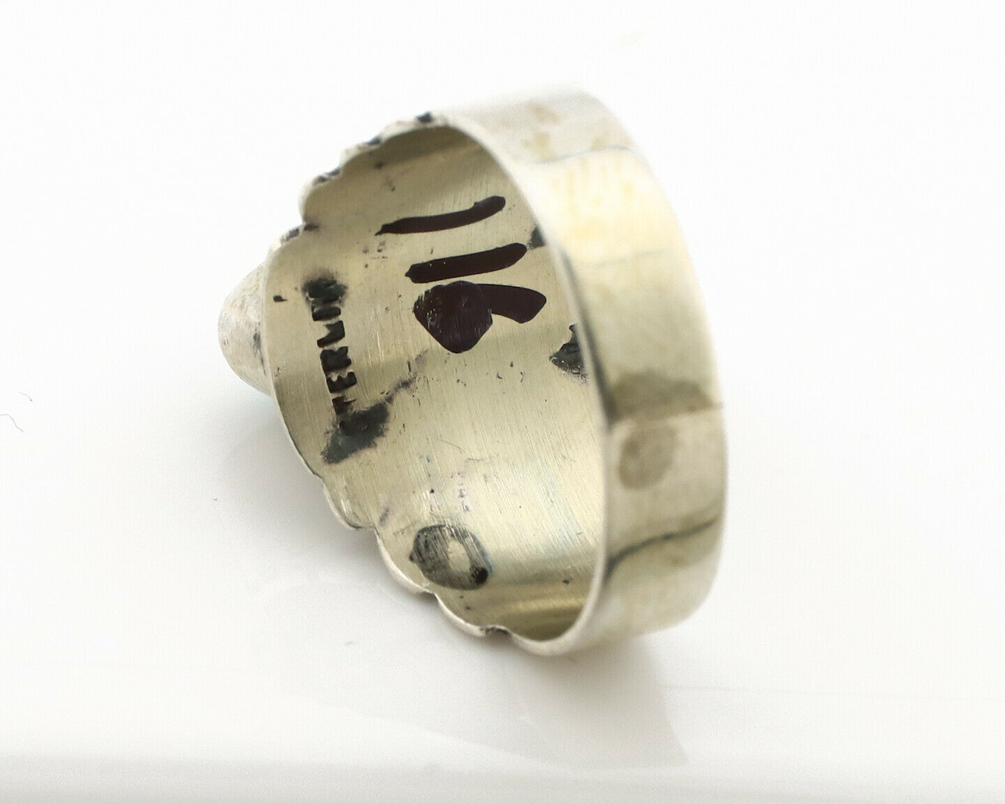 Navajo Ring .925 Silver Kingman Turquoise Artist Signed Apache C.80's