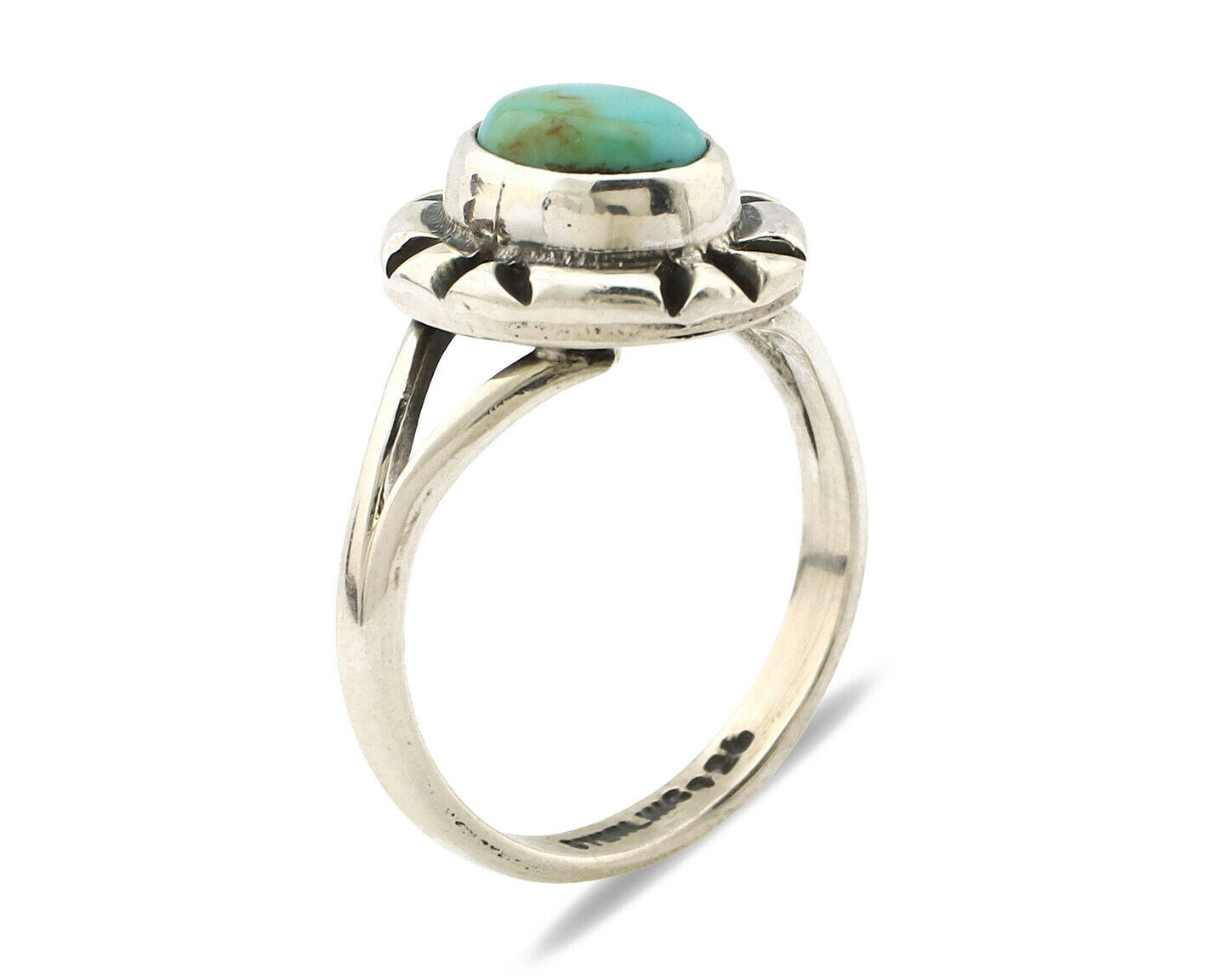 Navajo Ring .925 Silver Kingman Turquoise Artist Signed Gecko C.90's