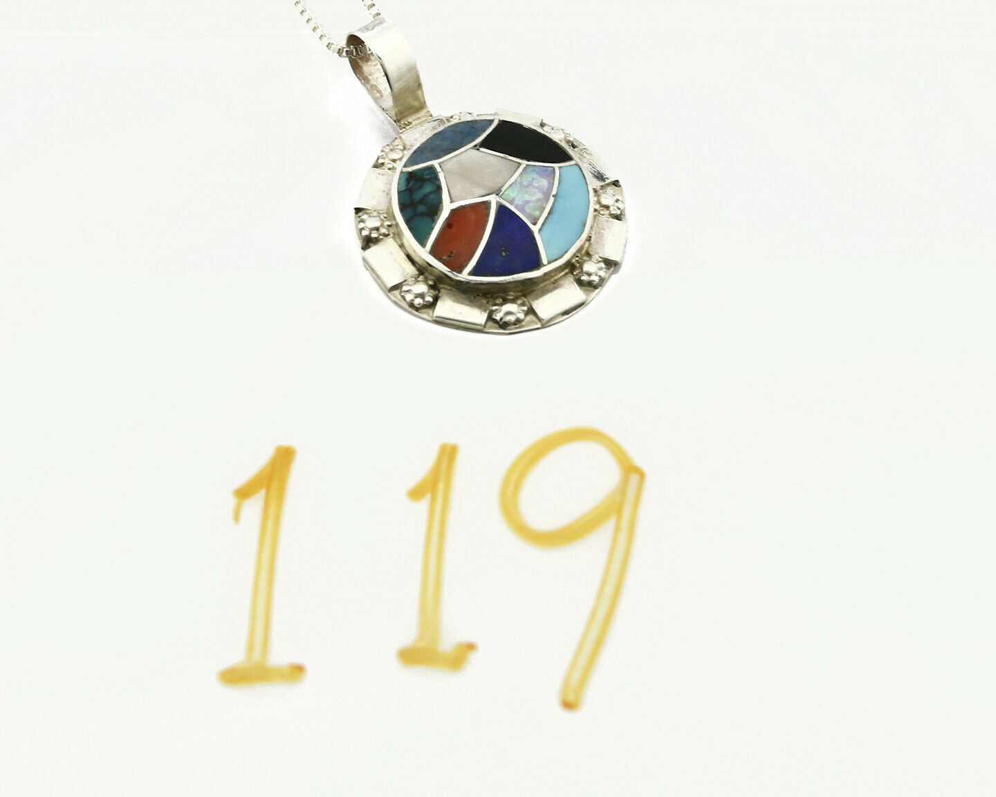 Women's Zuni Pendant .925 silver Gemstone Handmade Signed Chaloo Necklace