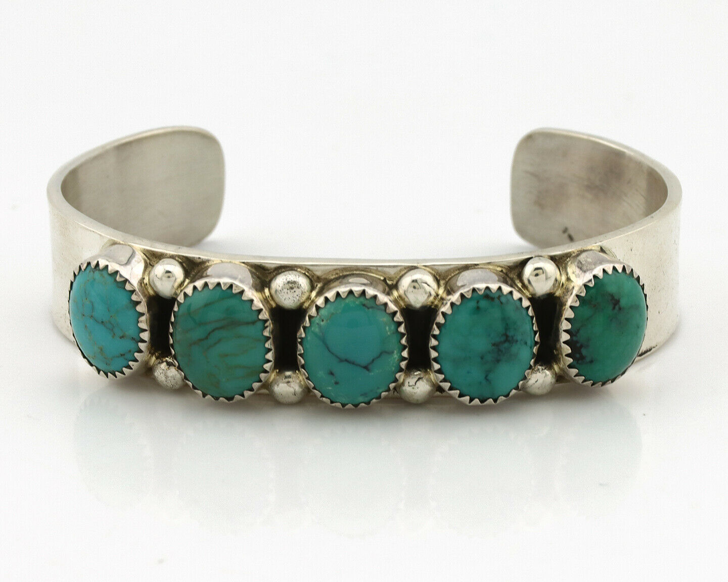Navajo Bracelet .925 Silver Gem Grade Blue Green Turquoise C Jones Artist C.80's