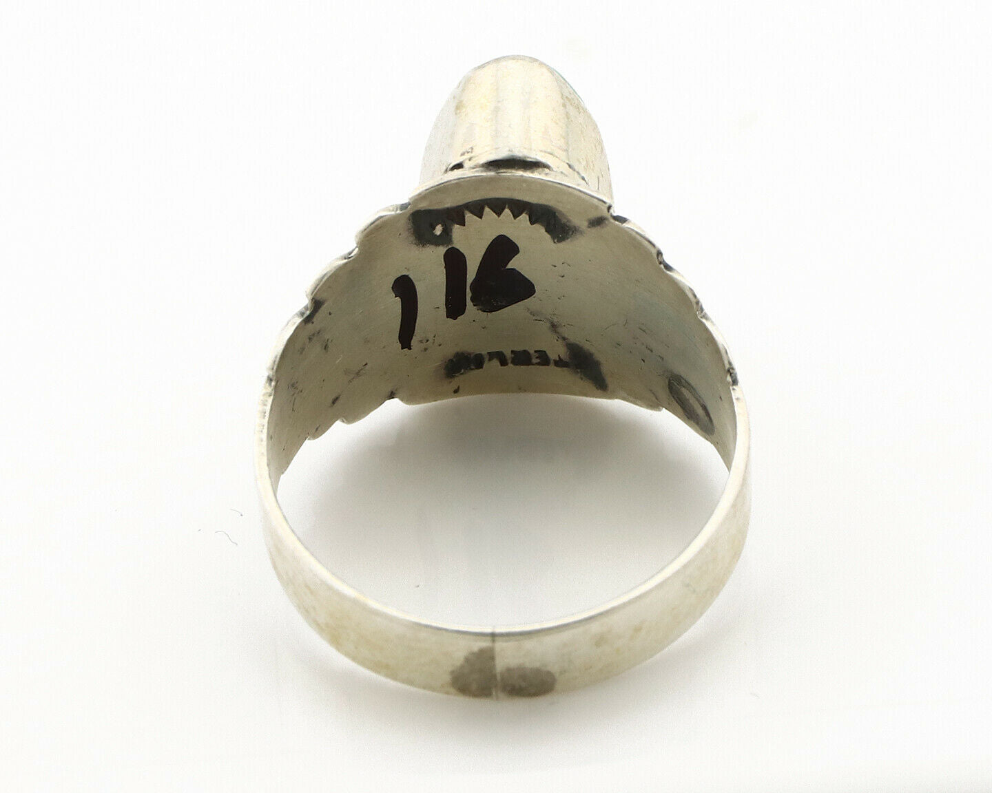 Navajo Ring .925 Silver Kingman Turquoise Artist Signed Apache C.80's