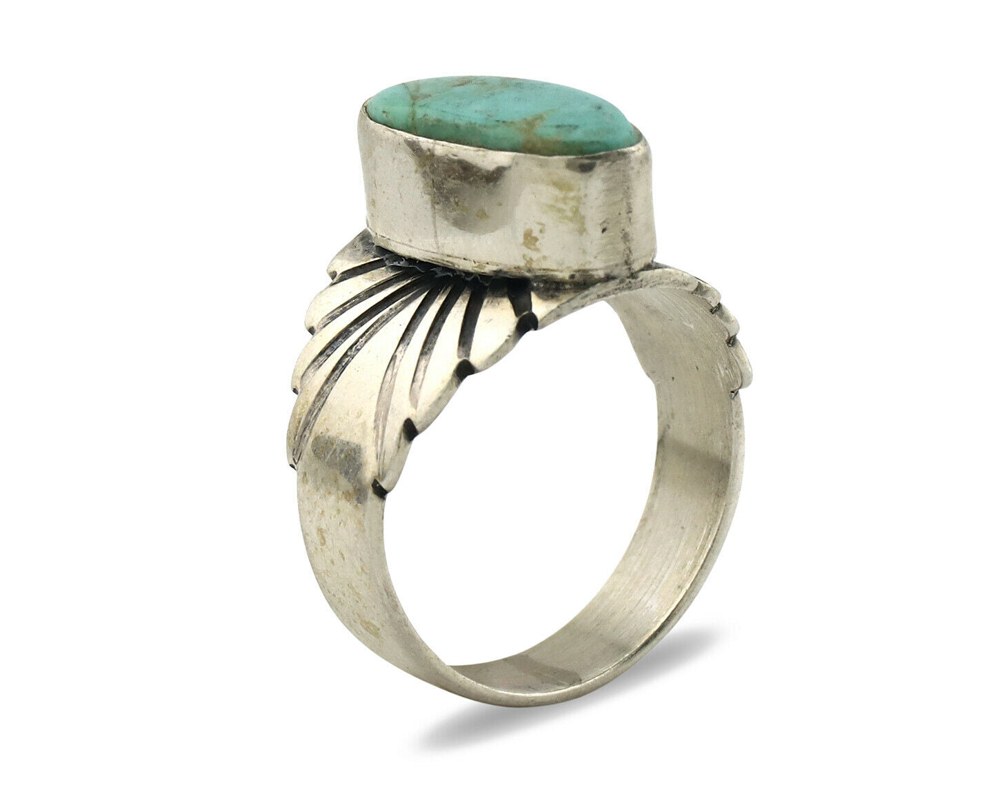 Navajo Ring .925 Silver Kingman Turquoise Artist Signed Apache C.80's