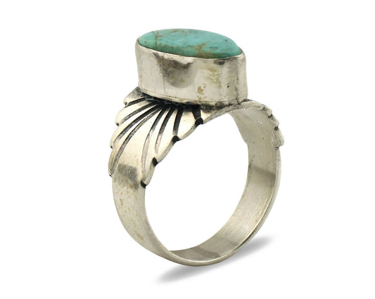 Navajo Ring .925 Silver Kingman Turquoise Artist Signed Apache C.80's