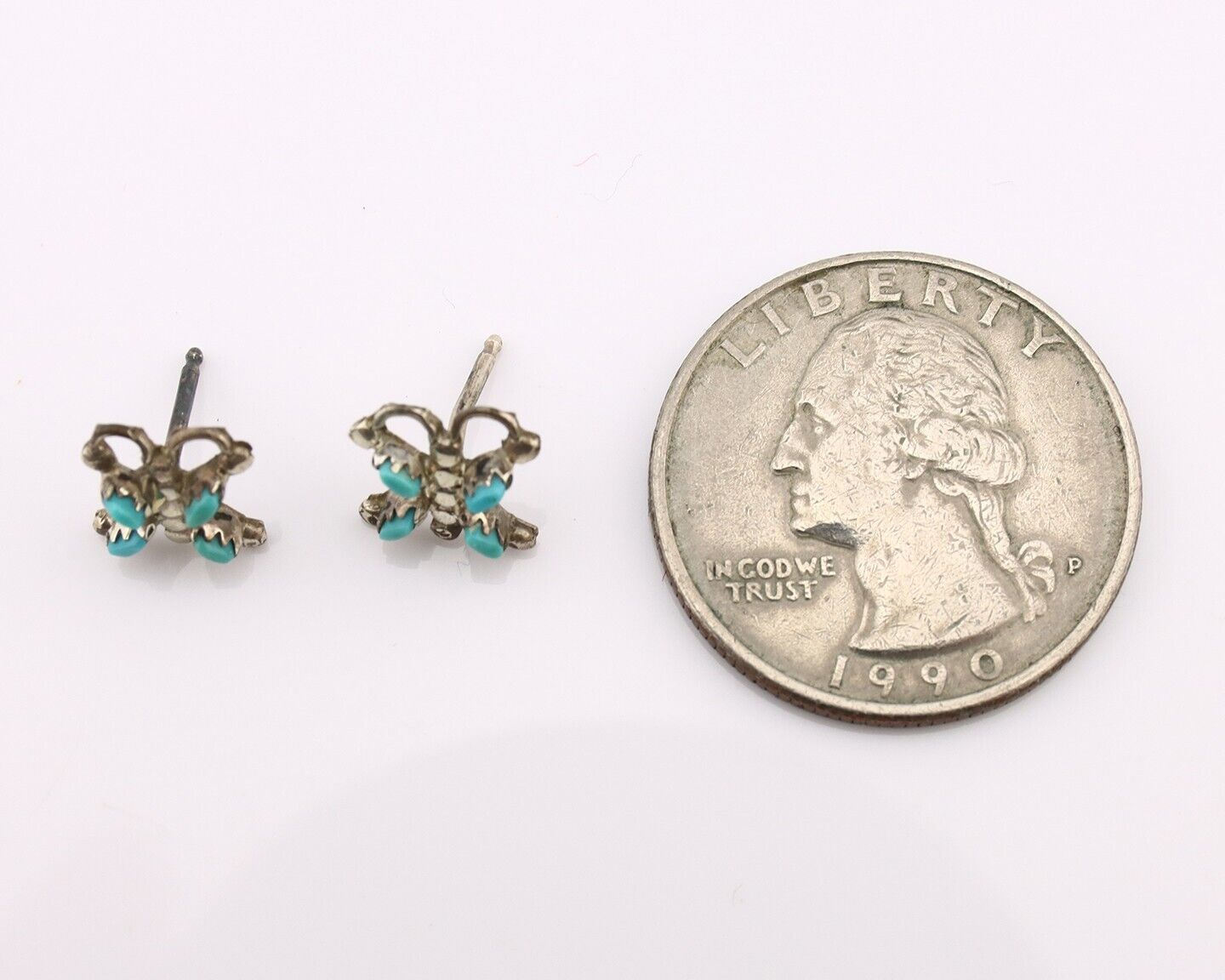 Zuni Earrings 925 Silver Sleeping Beauty Butterfly Turquoise Native Artist C80s