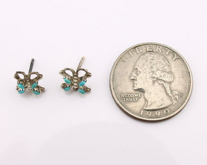 Zuni Earrings 925 Silver Sleeping Beauty Butterfly Turquoise Native Artist C80s