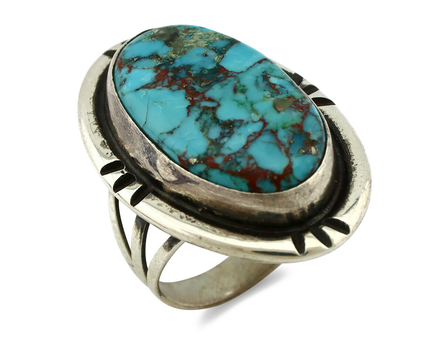 Navajo Ring .925 Silver Blue Turquoise Native American Artist C.80's