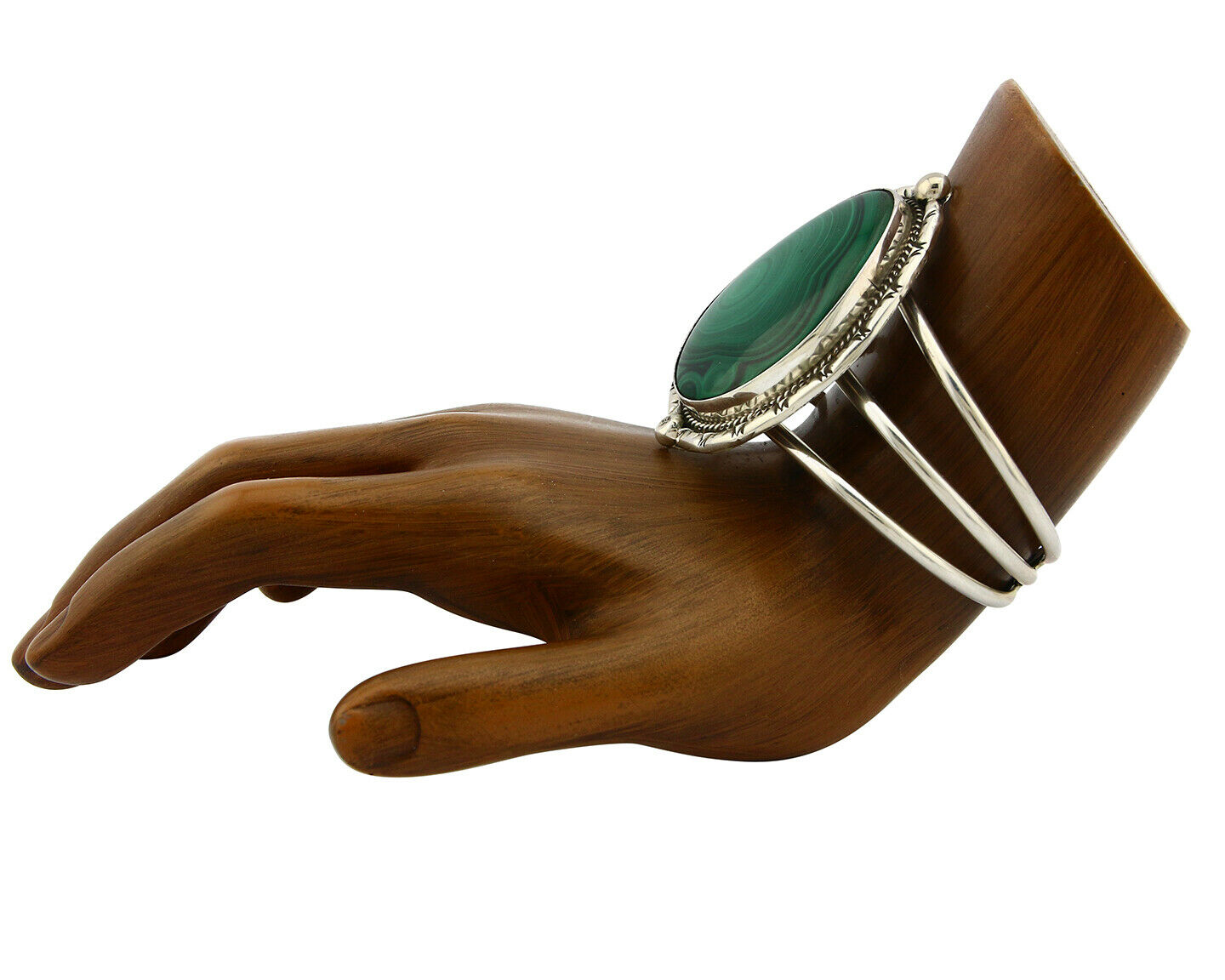 Navajo Malachite Bracelet SOLID .925 Silver Signed Artist KH C.80's