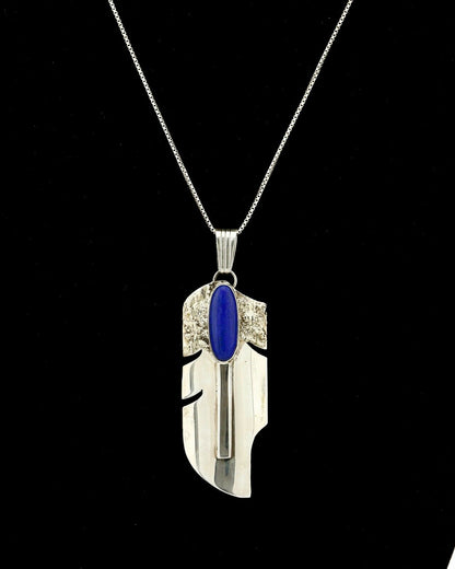 C.1990's Navajo Signed William Denetdale .925 Silver Lapis Feather Necklace