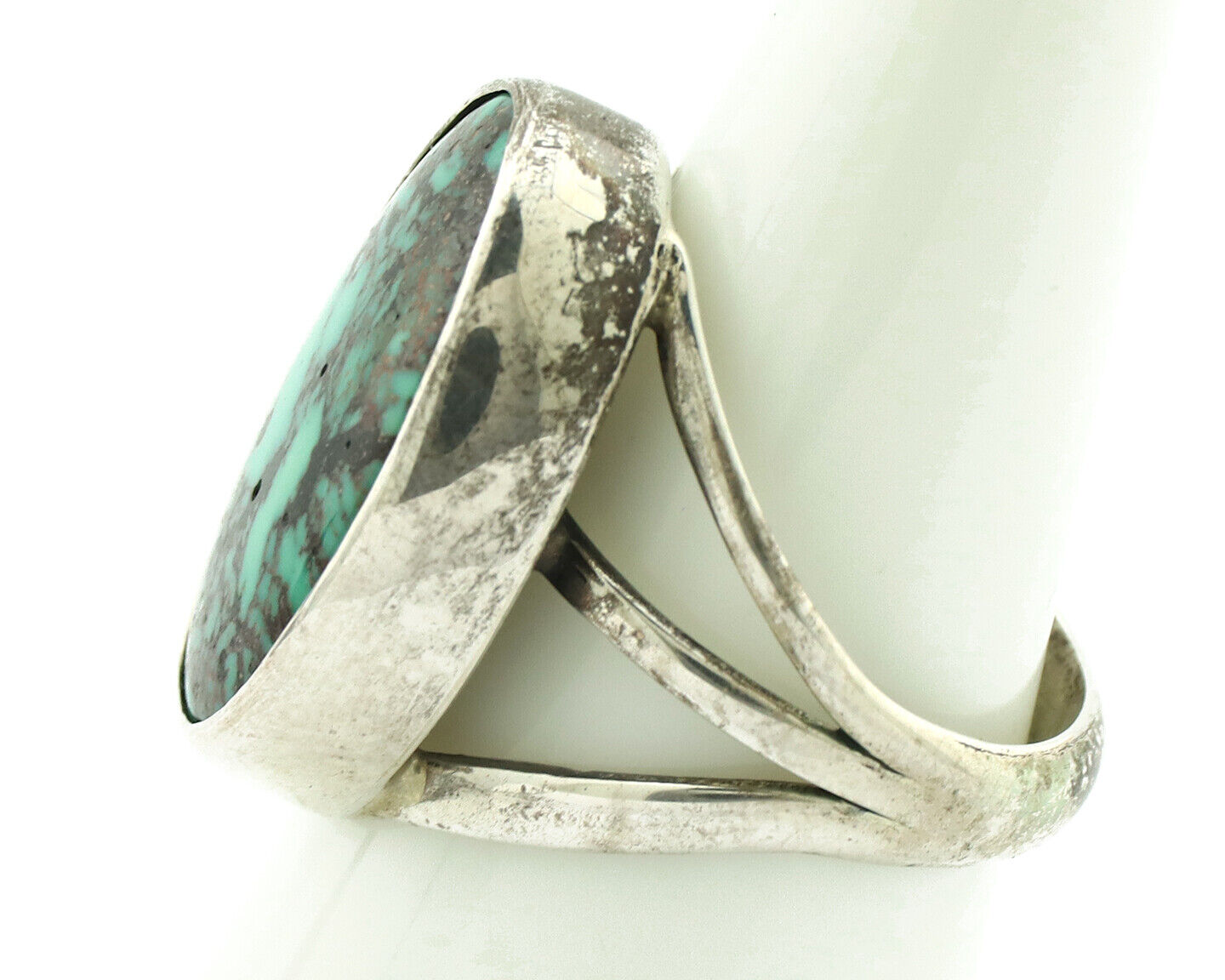 Navajo Ring 925 Silver Black Spiderweb Turquoise Native American Artist C.80's