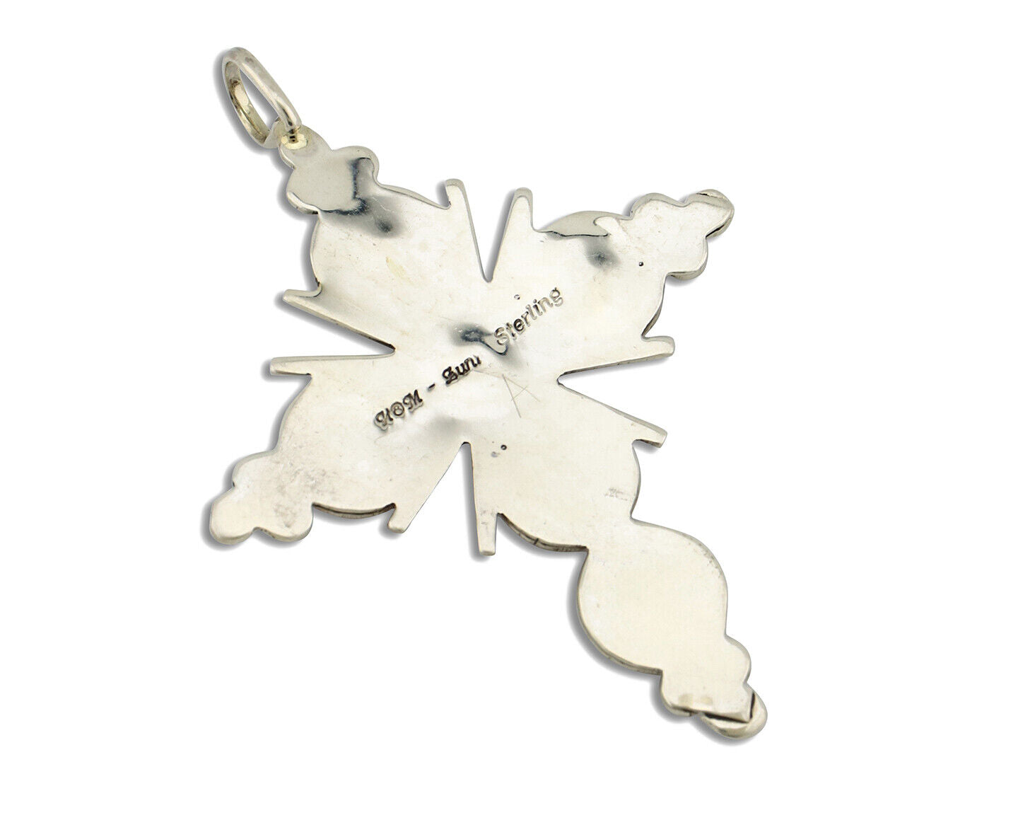 Zuni Handmade Cross Necklace 925 Silver Red Coral Artist Signed NOM? C.80's