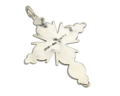 Zuni Handmade Cross Necklace 925 Silver Red Coral Artist Signed NOM? C.80's