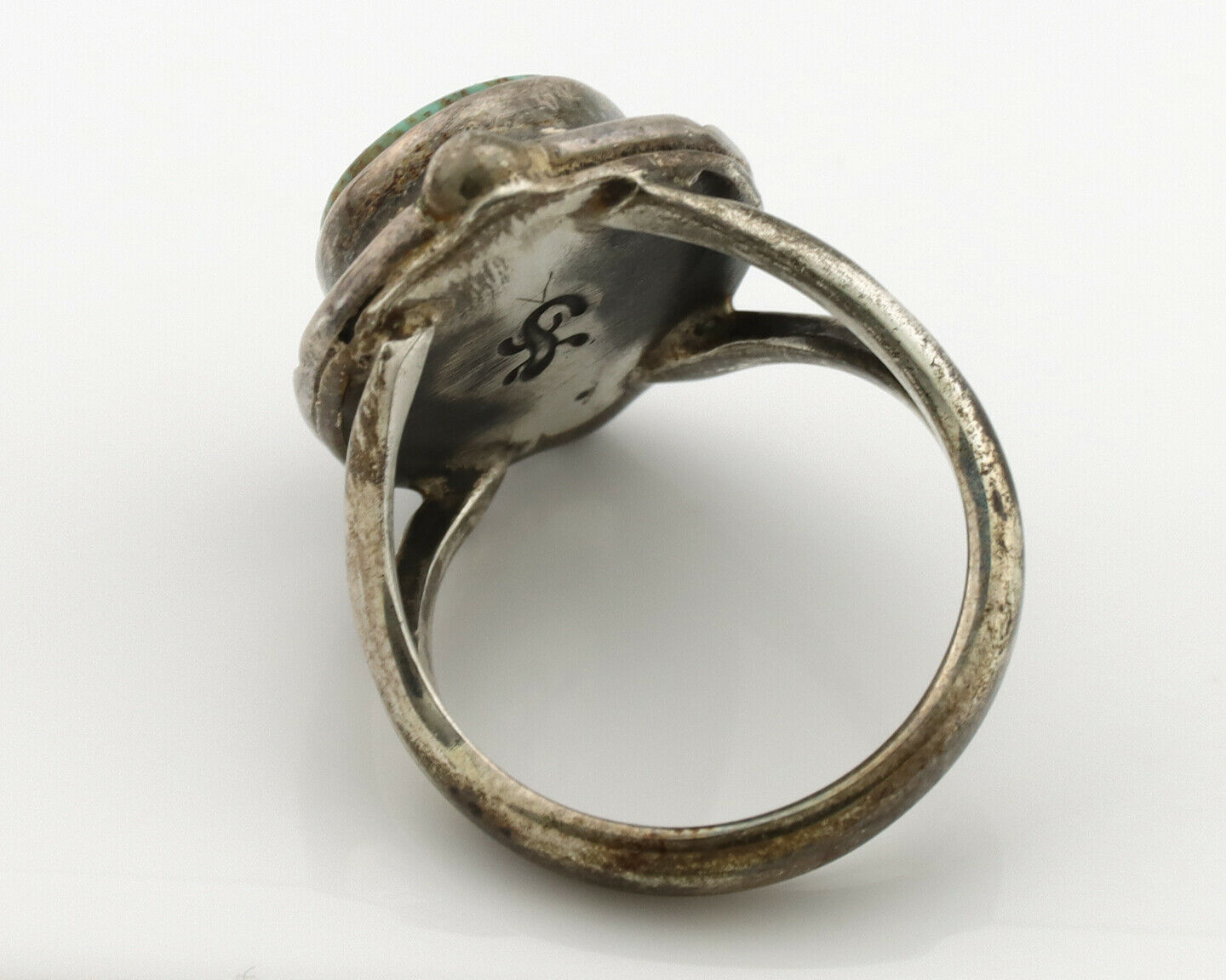 Navajo Ring .925 Silver Blue Turquoise Artist Signed Gecko C.1980's