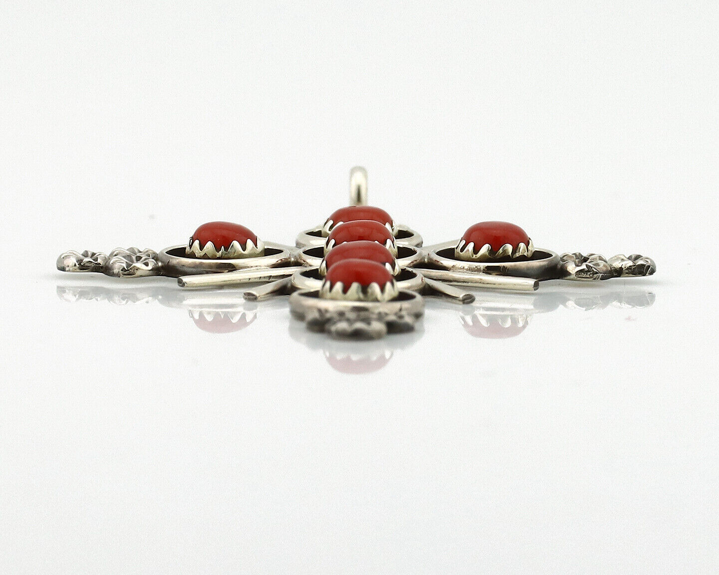 Zuni Handmade Cross Necklace 925 Silver Red Coral Artist Signed NOM? C.80's