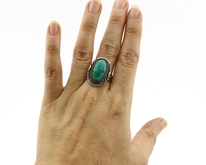 Navajo Ring .925 Silver Kingman Turquoise Signed B C.1980's