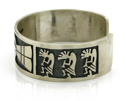 Hopi Bracelet .925 Silver Handmade Kokopelli Corn Overlay Cuff