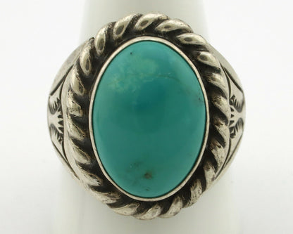 Navajo Ring .925 Silver Green Turquoise Artist Signed Apache Manufacturing C80s