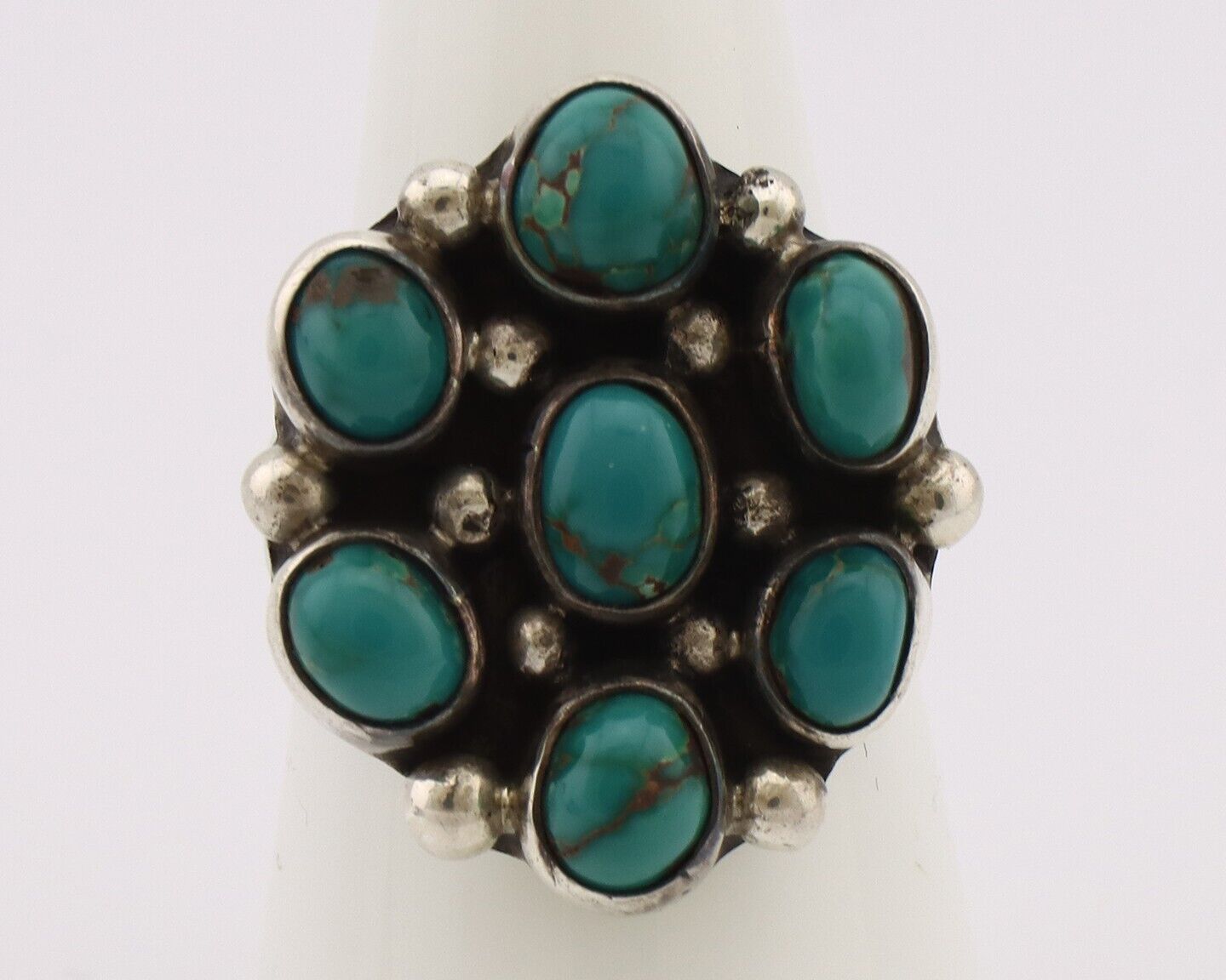 Navajo Ring .925 Silver Natural Blue Turquoise Artist Signed LP C.80's