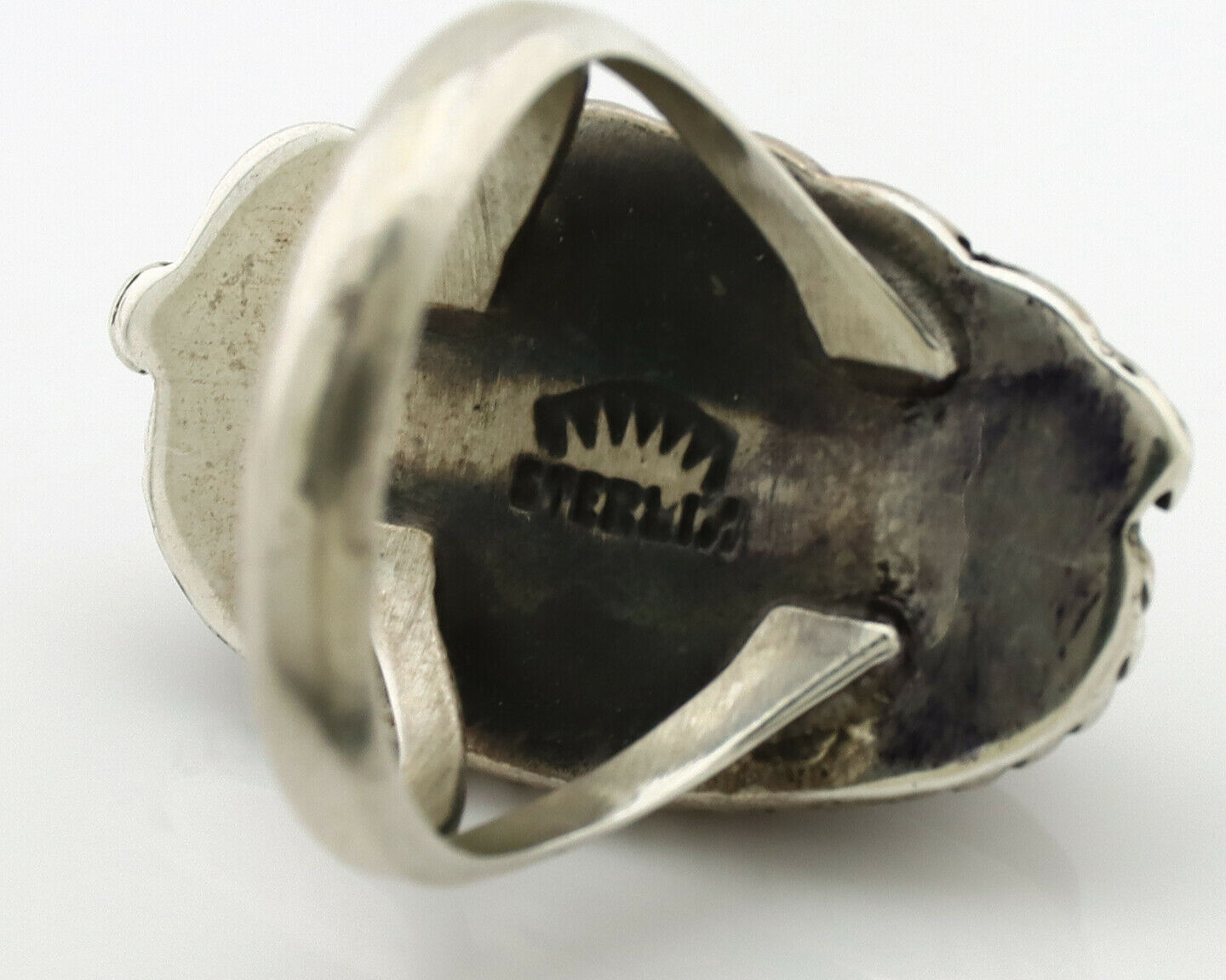 Navajo Ring .925 Silver Manassas Turquoise Signed Native Artist C.80's