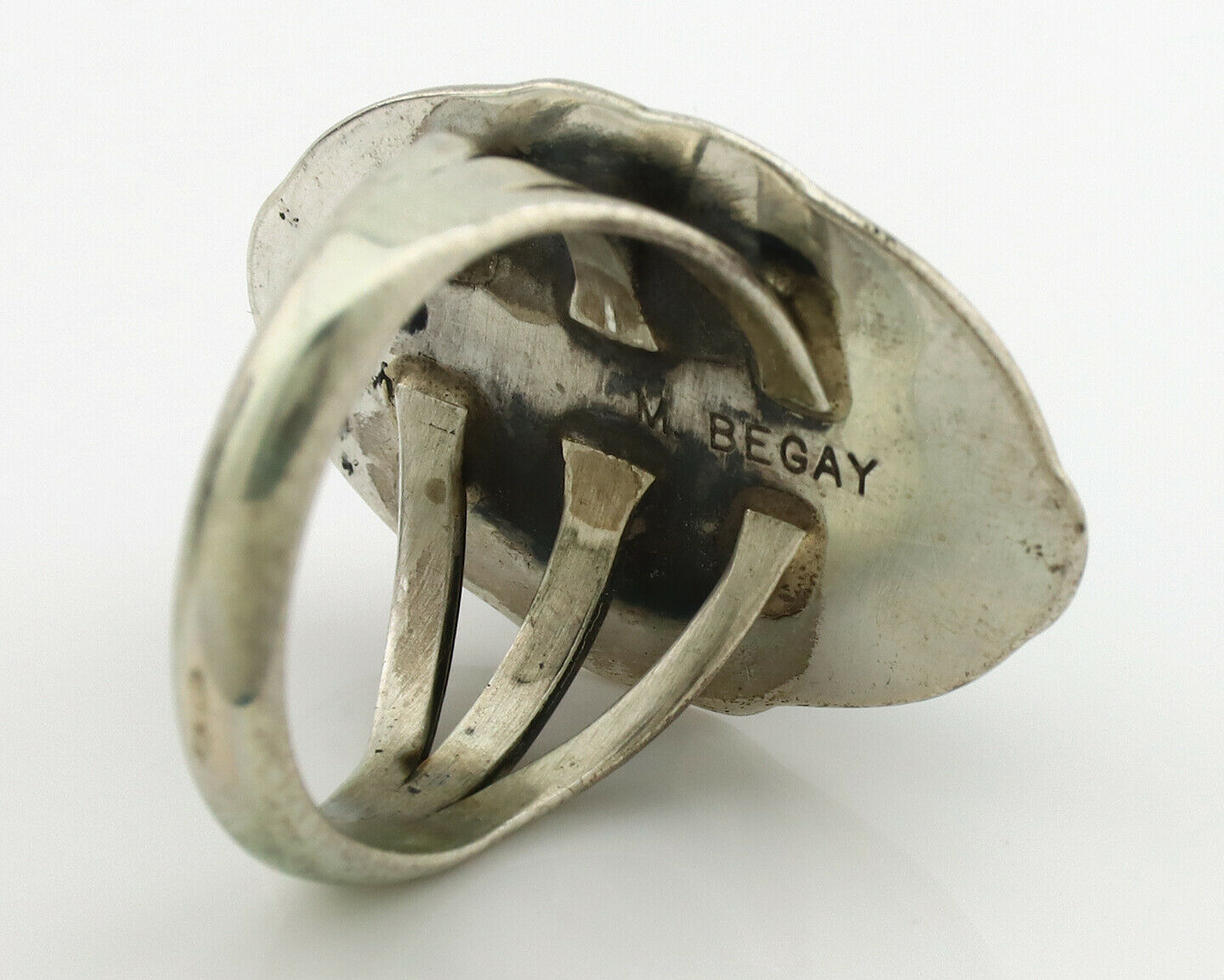 Navajo Ring .925 Silver Kingman Turquoise Signed M Begay C.1980's